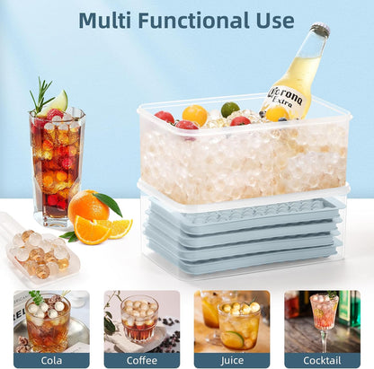 WIBIMEN Mini Ice Cube Trays, 0.55” Tiny Pebble Ice for Iced Coffee & Cocktails, Fast Chill, Easy Twist Release, Stackable with Lid & Storage Bin (2 Pack, Blue)