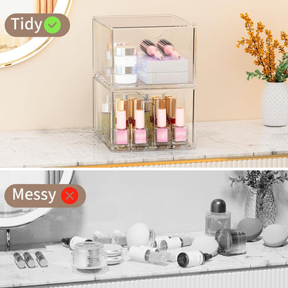 4 Pack Clear Tea Bag Organizers with Adjustable Dividers, Stackable Tea Drawer Organizer Box for Pantry, Coffee Bar, Kitchen Cabinet, Acrylic Food Storage Bins for Snacks, Sugar & Spice Packets