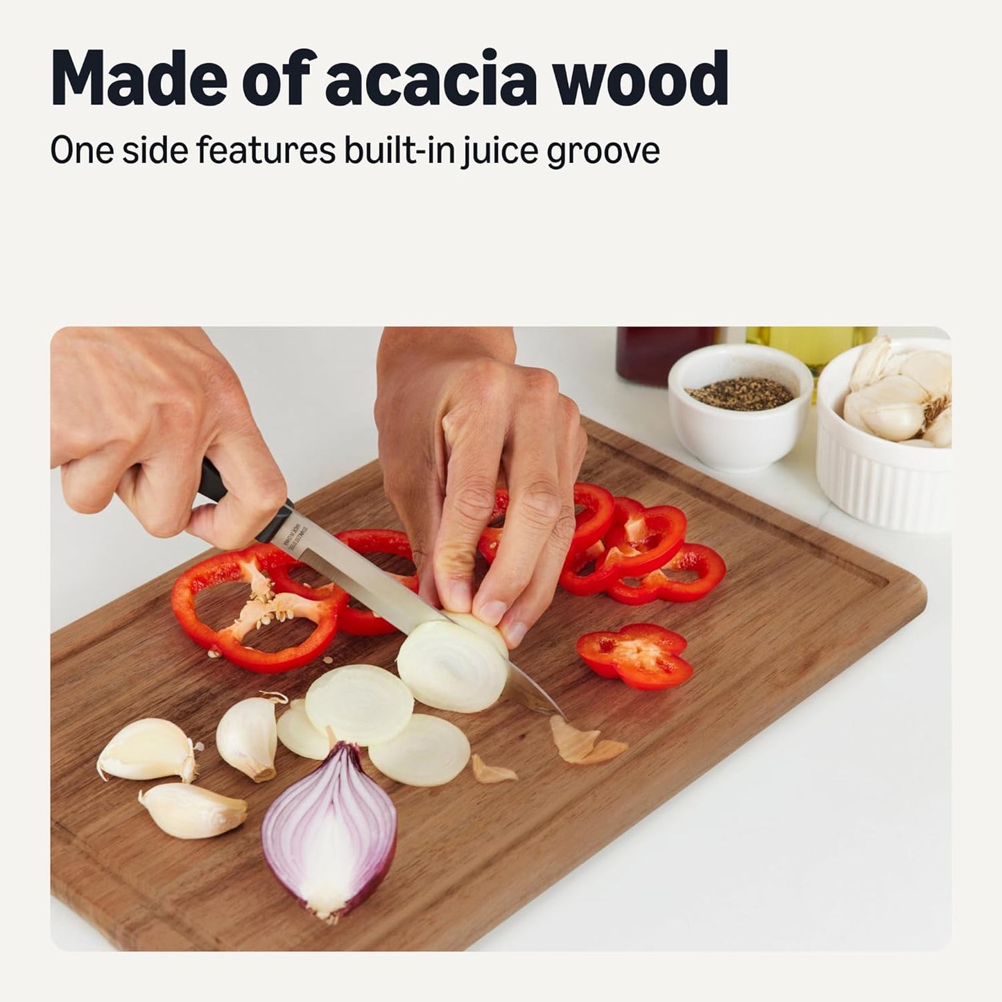 Amazon Basics Wooden Chopping Boards, 3-Piece Set, Acacia Wood, Pre-Oiled with Juice Groove