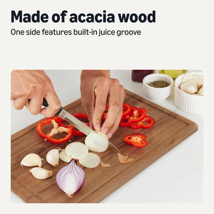 Amazon Basics Wooden Chopping Boards, 3-Piece Set, Acacia Wood, Pre-Oiled with Juice Groove