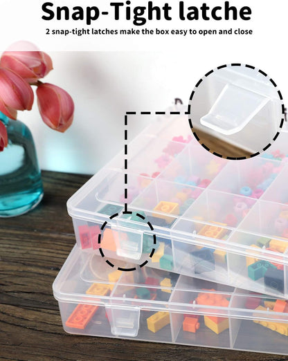 2 PCS Plastic Organizer Box, Clear Plastic Organizer, Organizer Box with Adjustable Dividers, 18 Grids Bead Organizer, Jewelry Storage Box, Small Clear Storage Bins, Lightweight Craft Organizer