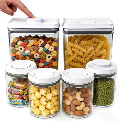 Airtight Pop Top Food Storage Container Sets with Lids 6Pcs Round Rectangle Pop Containers for Kitchen Pantry Organization BPA-Free Stackable Kitchen Storage for Cereal Flour Sugar 0.6qt *4, 3.6qt *2
