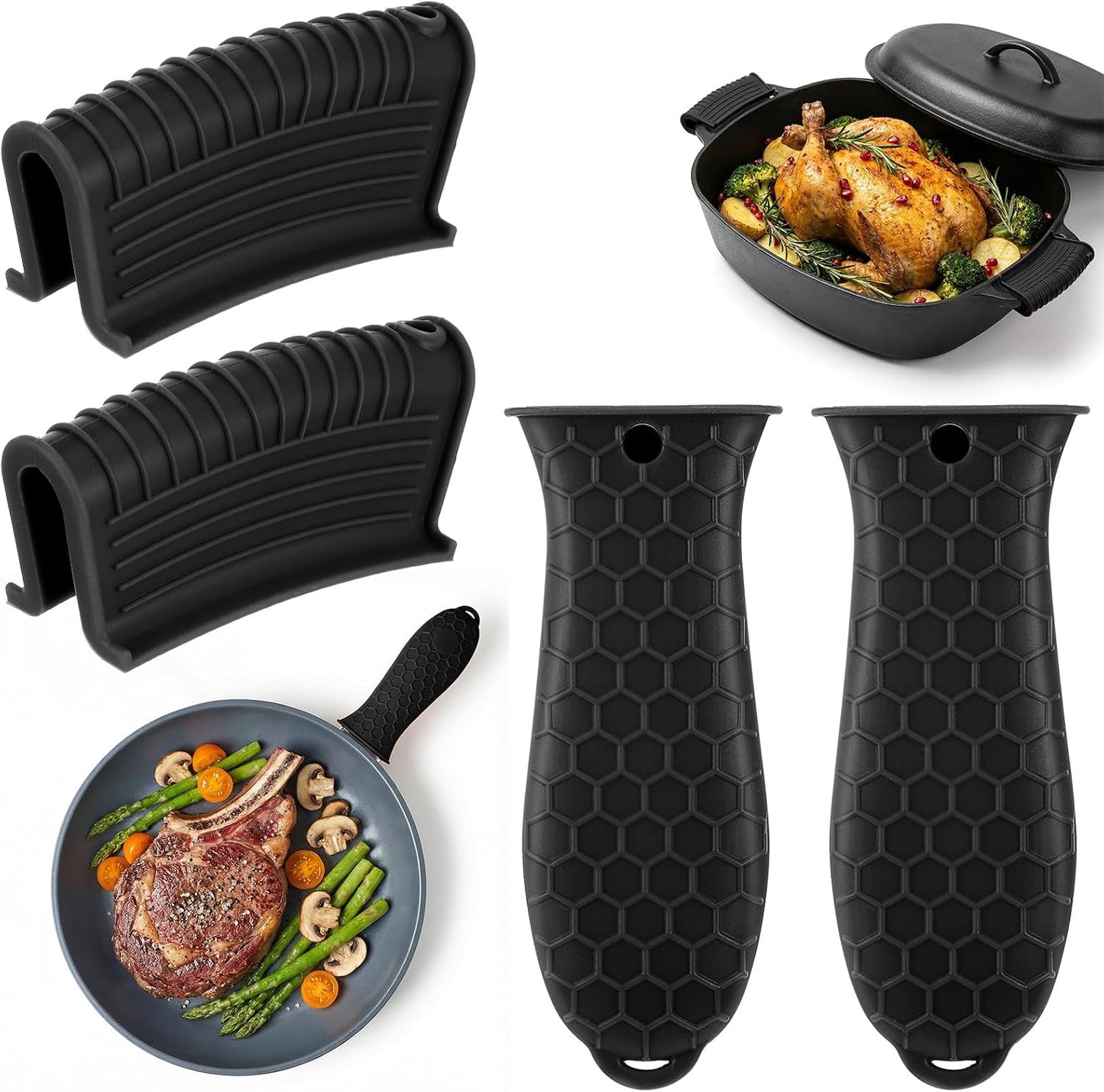 Grevosea 4 Pack Cast Iron Skillet Handle Covers, Pot Handle Holders Heat Resistant Non-Slip Cast Iron Silicone Handle Grip Pan Handle Sleeve for Frying Pans Kitchen Supplies (Red)