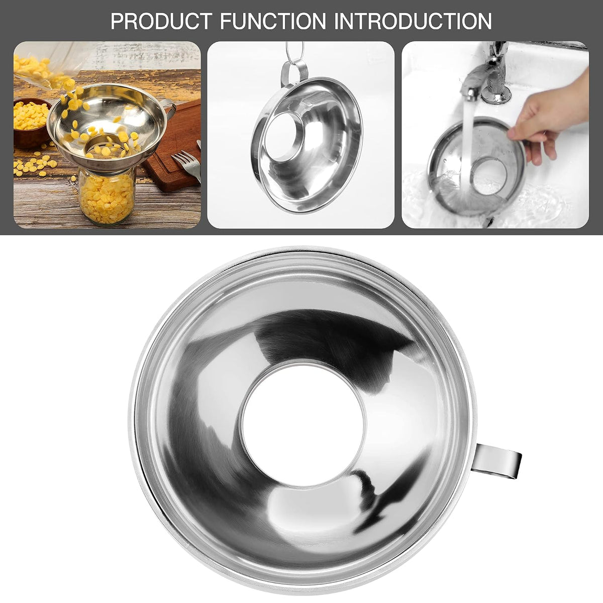 Canning Funnel for Wide and Regular Jars, Wide Mouth Funnel Stainless Steel Funnels for Kitchen Use, Metal Funnels Set for Transferring Liquid Power Jam Grains Dry and Wet Ingredients