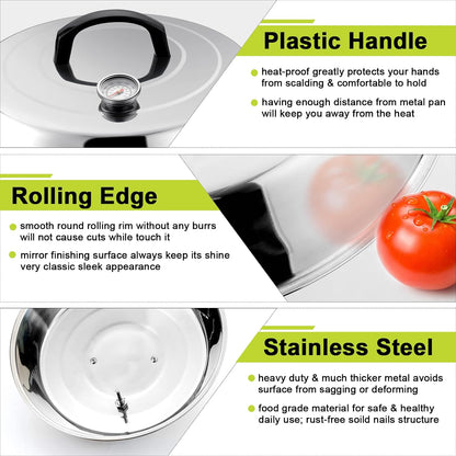 HaSteeL Cheese Melting Dome Set of 2, 12 Inch Round Basting Cover Metal Steam Cover, Stainless Steel Griddle Accessories for Flat Top Grill/Outdoor BBQ/Kitchen Cooking