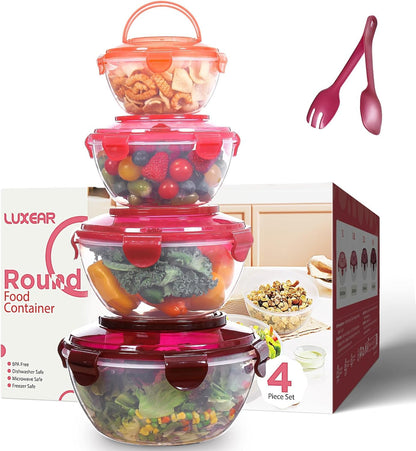 LUXEAR 14 Piece Mixing Bowls with Lids Set, Super Large(6.87-0.21QT) Plastic Nesting Bowls 6 Prep Bowls 6 Lids 2-in-1 Spoon-For Microwave Dishwasher Safe for Preparing Mixing Serving Storing
