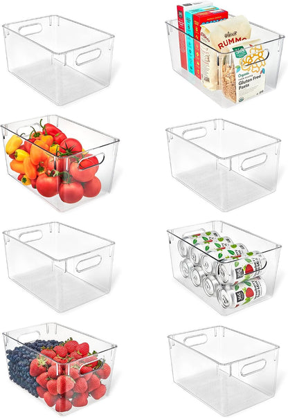 Lifemaster Multi-purpose Refrigerator Bins - 6 pieces Large Capacity Stackable Fridge Bin Organizer with Easy Grip Handles - Clear