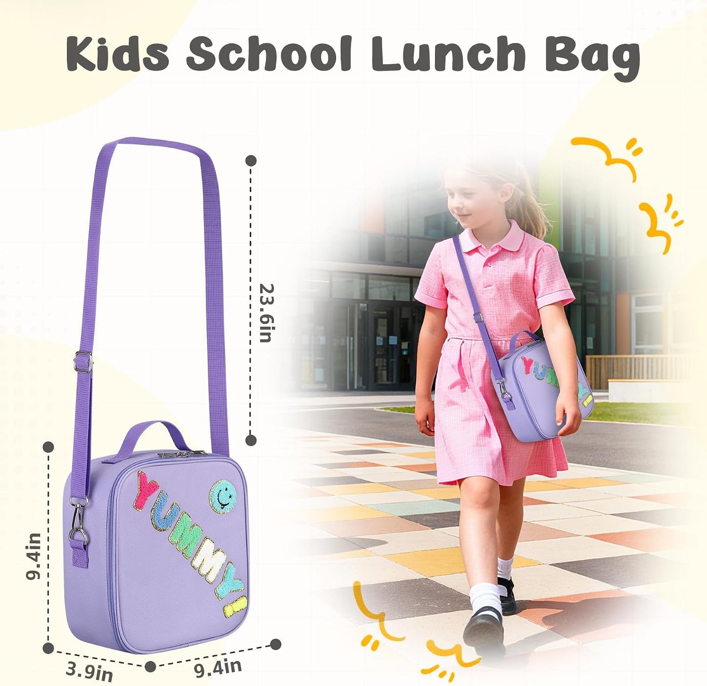 Reusable Insulated Lunch Bag for Kids Teens & Adults with Adjustable Shoulder Strap - Large Durable Lunch Bag Tote for School Travel Picnic Work - Leakproof Design Lunch Carrier (Black -3D Dinosaur)