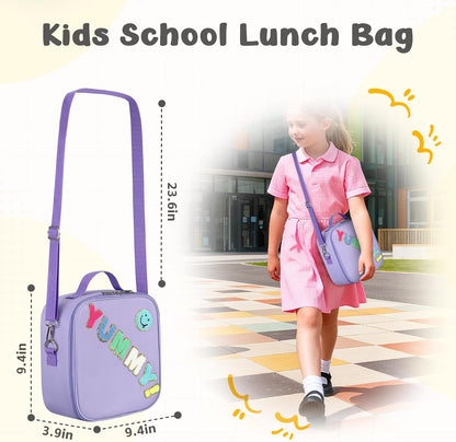 Reusable Insulated Lunch Bag for Kids Teens & Adults with Adjustable Shoulder Strap - Large Durable Lunch Bag Tote for School Travel Picnic Work - Leakproof Design Lunch Carrier (Black -3D Dinosaur)