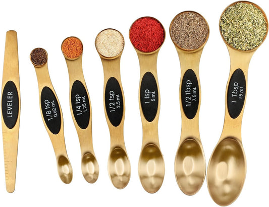 Magnetic Measuring Spoons Set Stainless Steel with Leveler, Stackable Metal Tablespoon Measure Spoon for Baking, Cups and Spoon Set Kitchen Gadgets Apartment Essentials Fits in Spice Jars