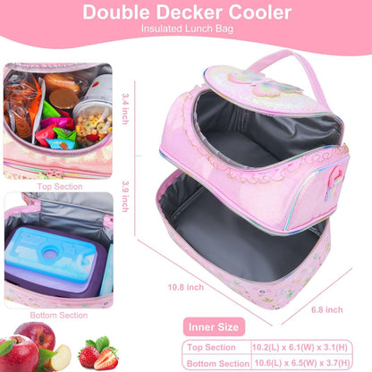 RHCPFOVR Kids Lunch Bag - Double - Decker Cooler Insulated Lunch Box for Boys Girls,Washable Lunch Bag with Strap and Reusable Toddler Lunchbox for School and Daycare