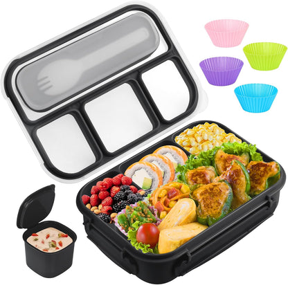 Yumuk Bento Box Adult, Lunch Box Containers for Adults Men Women, 5 Cup Bento with 4 Compartments &Spork &Sauce Box, Leak-Proof, Microwave/Dishwasher Safe(Beige)