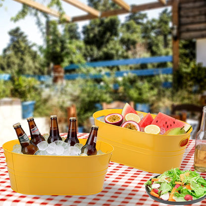 3 Pack 15.3" x 9" x 6" Yellow Metal Galvanized Tub with Handles, 3 Gallon Large Beverage Tubs for Parties, Beer, Wine, and Cocktails, Rust-Proof and Durable Ice Buckets