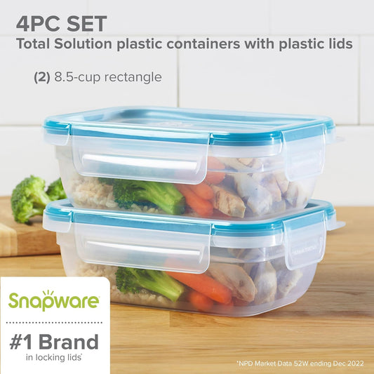 Snapware Plastic Total Solution 3-Pack (8.5-Cup) Food Storage Containers Set, Leakproof & Airtight Plastic Locking Lids Rectangular Containers, BPA-Free Lids, Microwave Dishwasher Freezer Safe