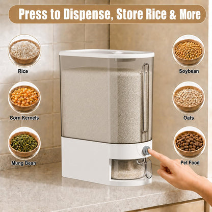 Rice Storage Container with Measuring Cup, Food Grain Dispenser for Dry Goods, Multi-Purpose Kitchen Pantry Storage Box (Transparent-10 pounds)