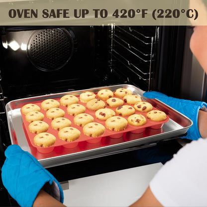 24 Cups Silicone Mini Muffin Pan Set, Nonstick Mini Cupcake Pans, BPA Free Small Muffin Tin for Baking, Set of 2 (Green+Purple)
