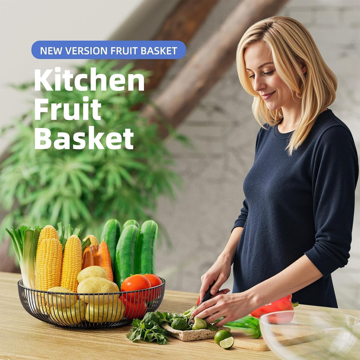 Simple Trending Fruit Basket 2-Tier Detachable, with Banana Hangers & Rust-Proof Metal Mesh, Ventilated Kitchen Organizer for Countertop, Perfect for Fruits, Vegetables, Snacks Storage