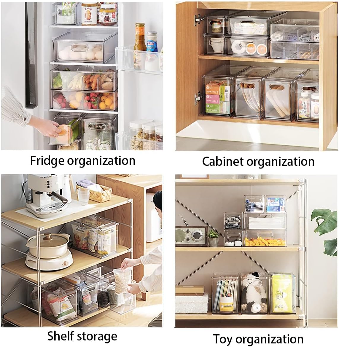 3Pack Fridge Organizer Drawer Divider Cube Pull-Out Bins Clear Food Container Refrigerator Storage box Produce Saver for Pantry Kitchen Cabinet