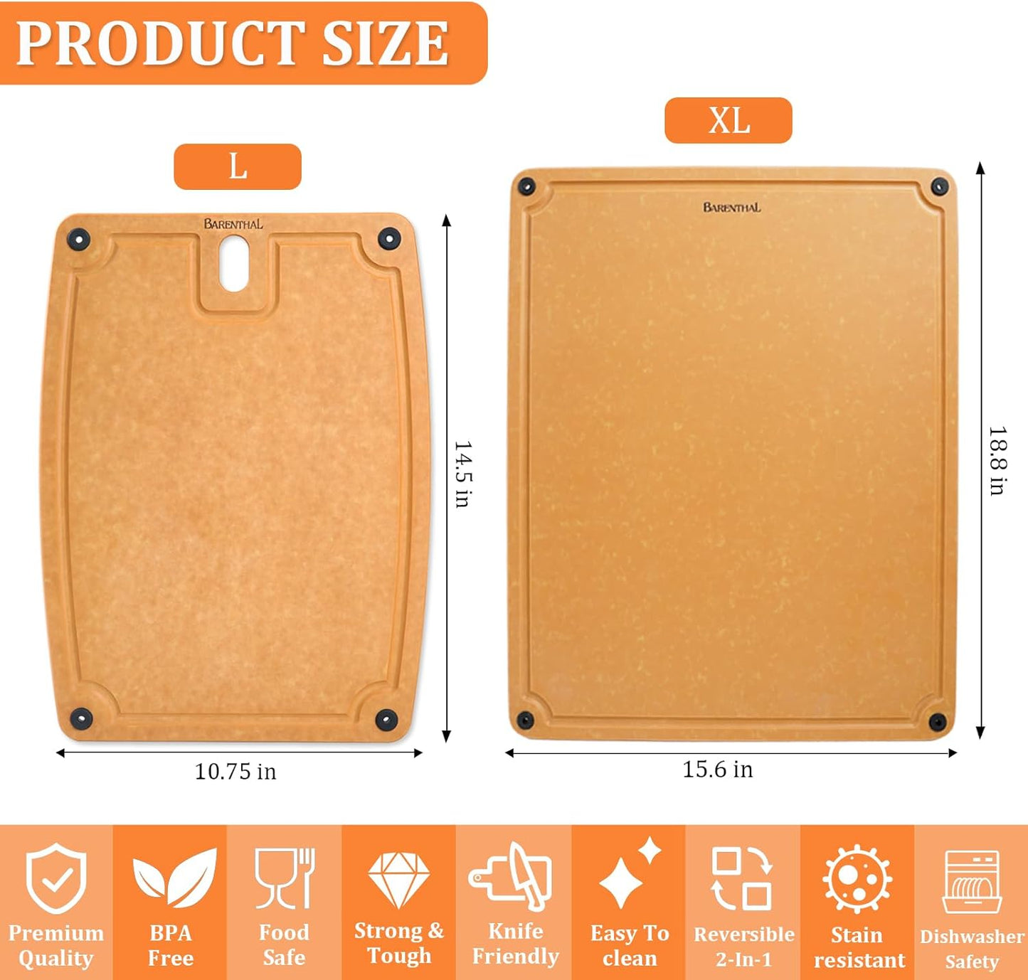 Cutting Boards for Kitchen Dishwasher Safe Eco-Friendly Composite Cutting Board Set of 2, Reversible Chopping Board with Handles & Juice Grooves, Small & Large Cutting Board for Countertop