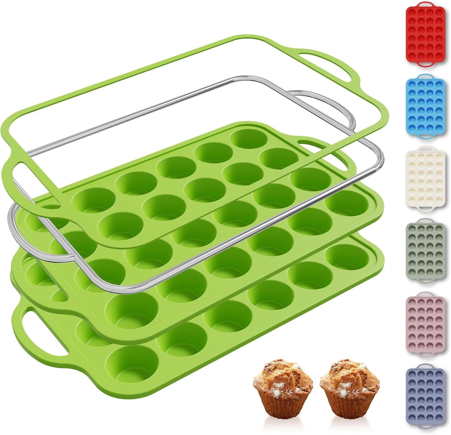 2 Packs 12 Cups Silicone Muffin Pan for Baking with Metal Reinforced Frame Regular Size Cupcake Pan Tray Egg Bites Silicone Cookie Molds Muffin Tin Tart Pans Sheet Set for Oven Dishwasher Safe