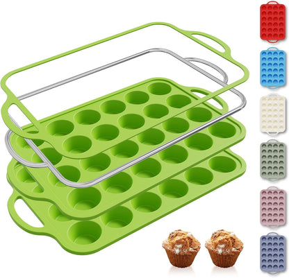 2 Packs 12 Cups Silicone Muffin Pan for Baking with Metal Reinforced Frame Regular Size Cupcake Pan Tray Egg Bites Silicone Cookie Molds Muffin Tin Tart Pans Sheet Set for Oven Dishwasher Safe