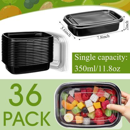 Chunful 36 Pcs 3 Compartment Transparent Snack Containers with Lids Disposable Bento Box Plastic Food Meal Prep Containers for Condiment Salad Dipping School Work Lunch