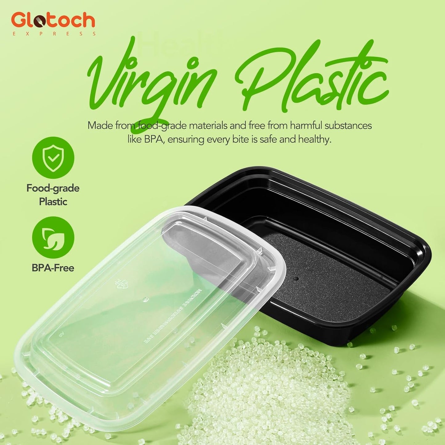 Glotoch 10-Pack Meal Prep Containers with Lids (20-Piece Set), 24 oz Reusable Food Storage Containers, Heavy-Duty Leakproof Bento Boxes, BPA-Free, Microwave/Freezer/Dishwasher Safe, Black