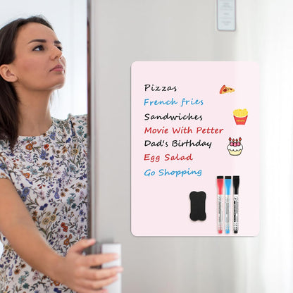 MaxGear Small Magnetic Dry Erase Board Sheet for Refrigerator, Fridge Whiteboard for Kitchen, 12"x8" White Board Organizer and Planner with Stain Resistant Technology, Include 1 Eraser, 3 Markers