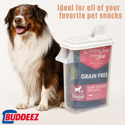 Buddeez 32 Quart Pet Food Dispenser with Lid - Airtight Storage for Dog Food, Cat Food, and Bird Seed - Easy Pour Spout for Mess Free Serving
