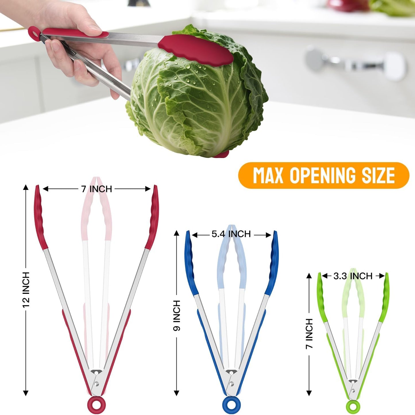 HOTEC Premium Stainless Steel Locking Kitchen Tongs with Silicon Tips, Set of 2-9" and 12"