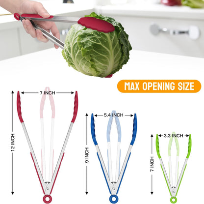 HOTEC Premium Stainless Steel Locking Kitchen Tongs with Silicon Tips, Set of 2-9" and 12"