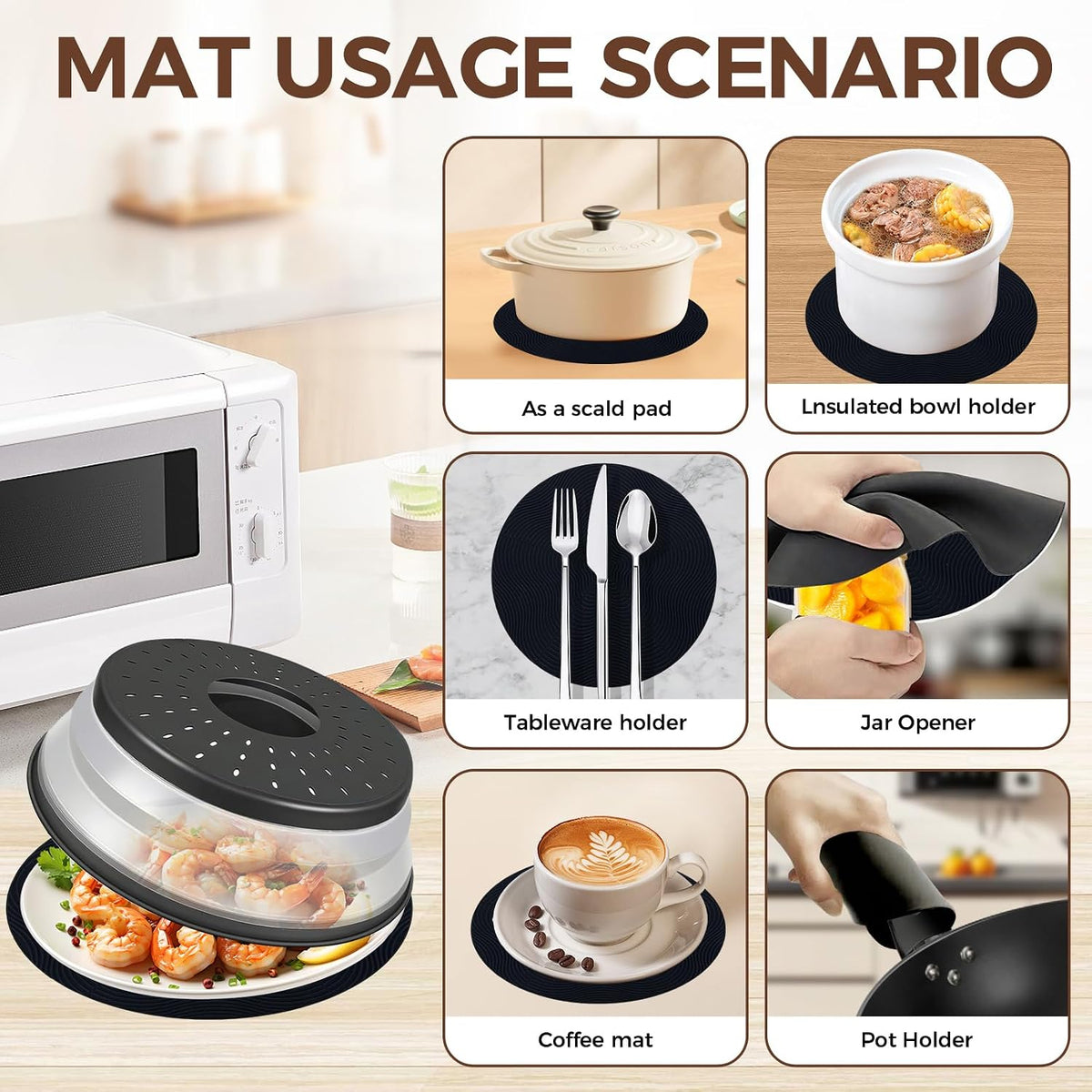 Collapsible Microwave Splatter Cover, Gray, 10.5 inch