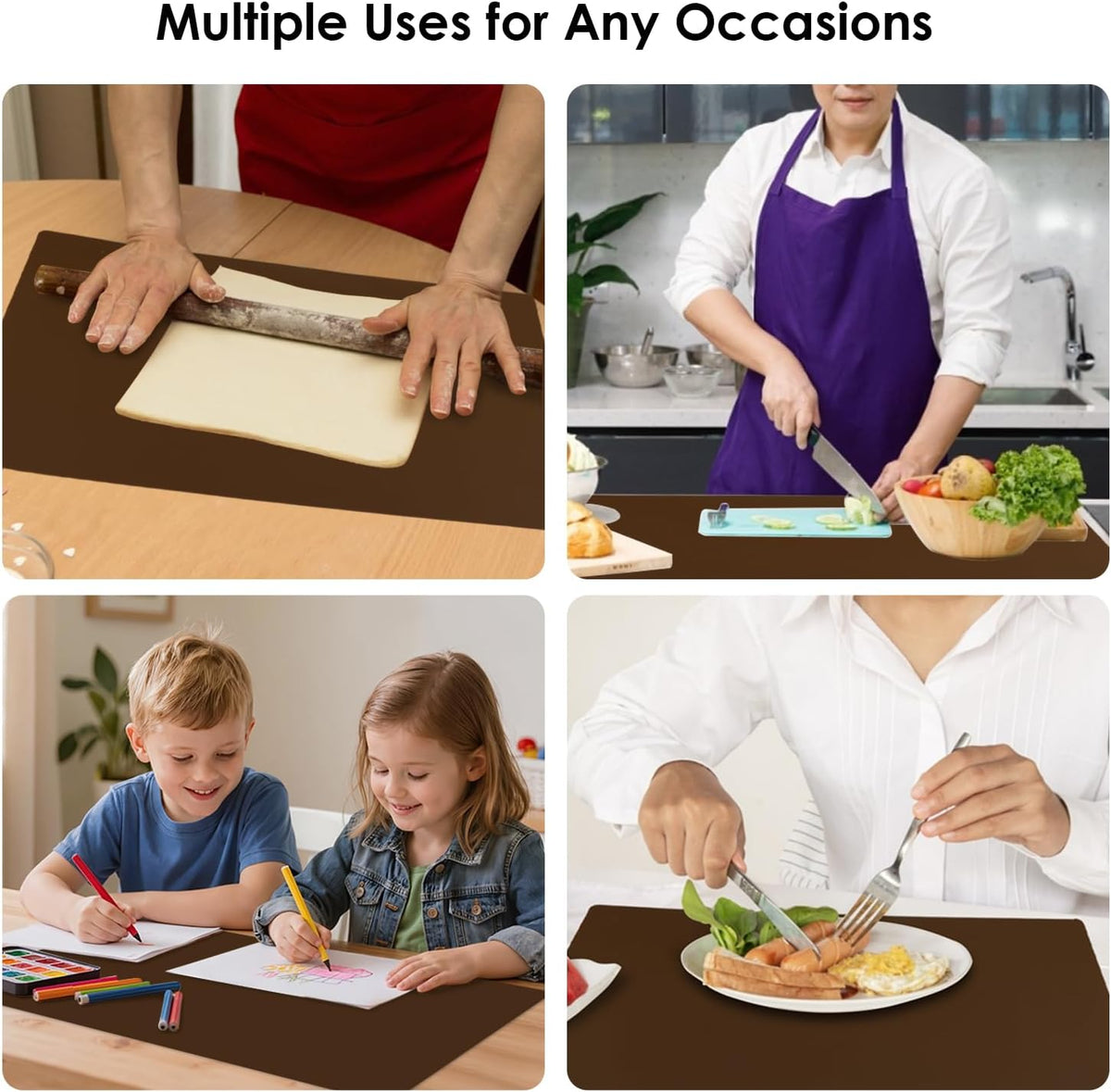 Extra Large Silicone Table Mat, Silicone Mat for Crafts Kids Dinner Placemat Desk Countertop Waterproof Protector Mats, Heat Insulation Kitchen Pastry Mat Rolling Dough Pad (Coffee, 23.6''x15.7'') - Colors A