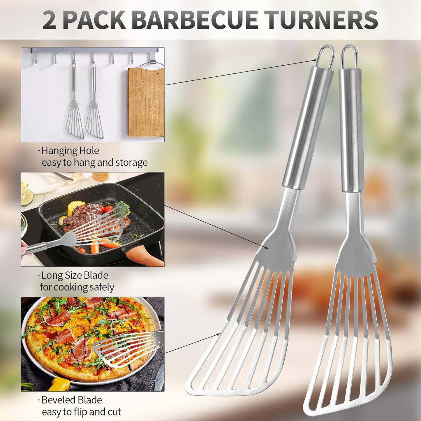 2Pack Fish Spatula Stainless Steel,Premium Fish Turner Spatula,Flexible Barbecue Turner,Metal Slotted Spatula For Flipping Fish Egg Patties Fries Pancake Steak by EGYPAMID