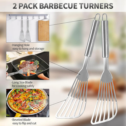 2Pack Fish Spatula Stainless Steel,Premium Fish Turner Spatula,Flexible Barbecue Turner,Metal Slotted Spatula For Flipping Fish Egg Patties Fries Pancake Steak by EGYPAMID