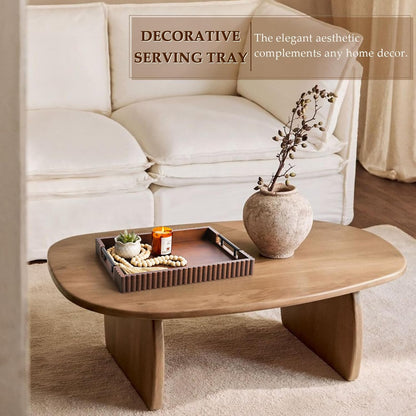 Acacia Wood Decorative Serving Tray with Handles, 16.7" x 12.8" Large Wooden Ottoman Tray for Living Room, Coffee Table Tray Decor for Food, Dinner, Tea or Breakfast in Bed (Natural)