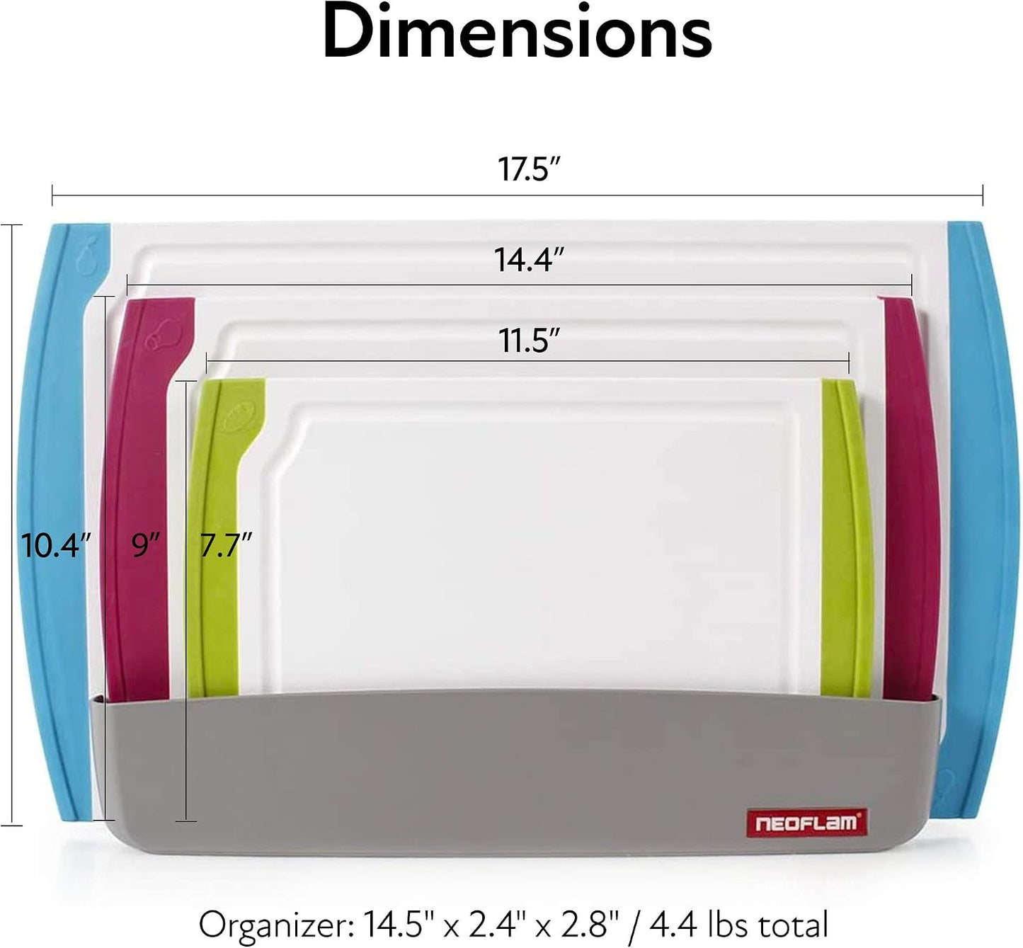 Neoflam 2 Piece Plastic Cutting Board Set, Microban Protection, Stain & Odor Free, Extra Large, BPA Free, Juice Groove, Non Slip, Dishwasher Safe, Easy Grip Handle, White Green