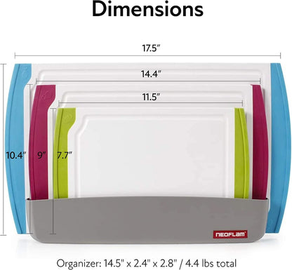 Neoflam 2 Piece Plastic Cutting Board Set, Microban Protection, Stain & Odor Free, Extra Large, BPA Free, Juice Groove, Non Slip, Dishwasher Safe, Easy Grip Handle, White Green
