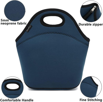 FlowFly Neoprene kids Lunch box Insulated Soft Bag Mini Cooler Thermal Meal Tote Kit for Boys, Girls,Men,Women,School,Work, Office,Black