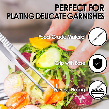 Gutsdoor Kitchen Tweezers Set Stainless Steel Tongs Tweezers Set of 2 with Precision Serrated Tips for Cooking (8 Inch Set)