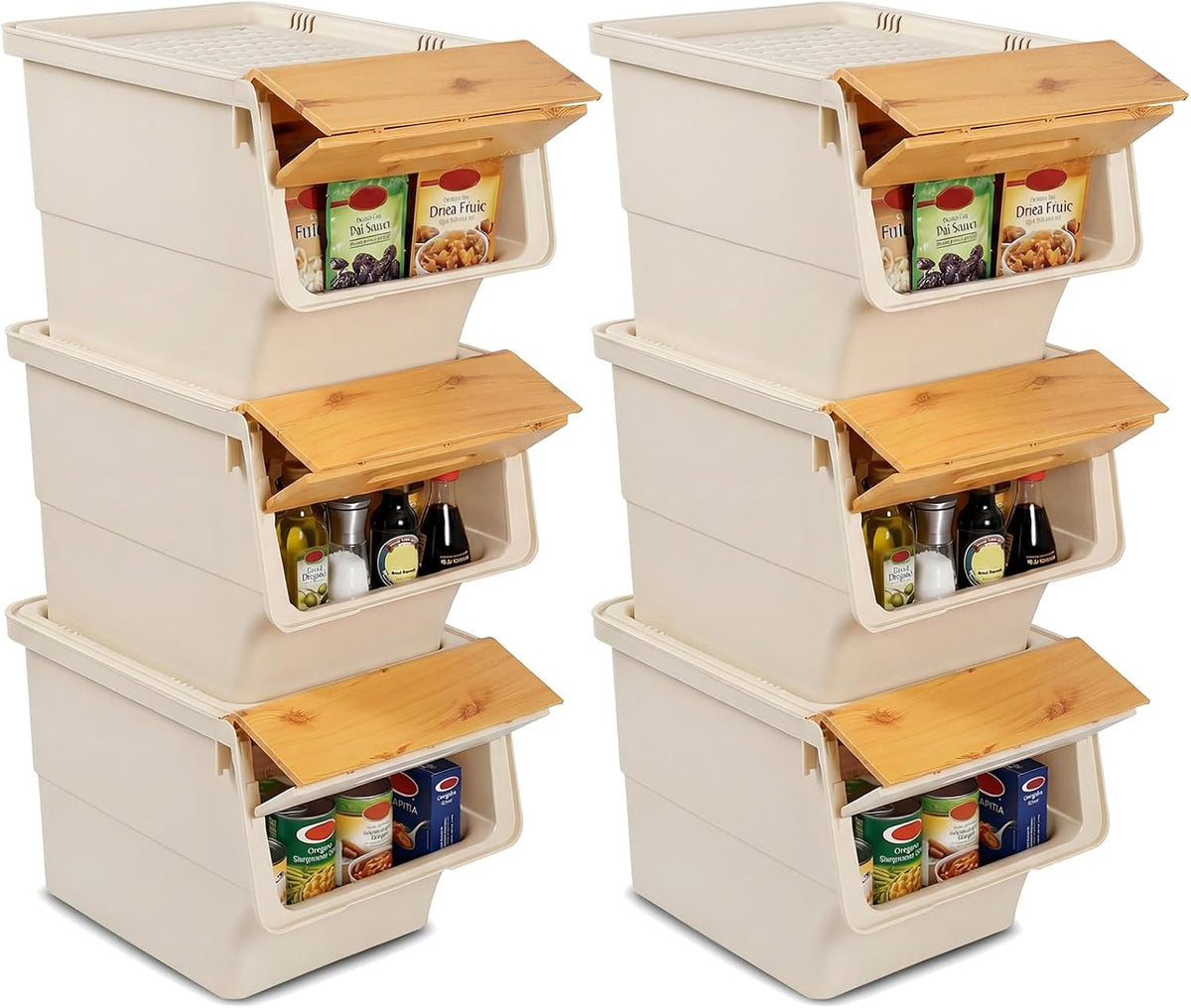 Giantex Plastic Stackable Storage Bins with Lids & Wheels, 3 Pack Open Front Stacking Bins, Organizer Bins for Pantry, Kitchen, Laundry, Closet, Playroom, Bedroom Organization (12.5 QT)