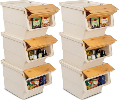 Giantex Plastic Stackable Storage Bins with Lids & Wheels, 3 Pack Open Front Stacking Bins, Organizer Bins for Pantry, Kitchen, Laundry, Closet, Playroom, Bedroom Organization (12.5 QT)