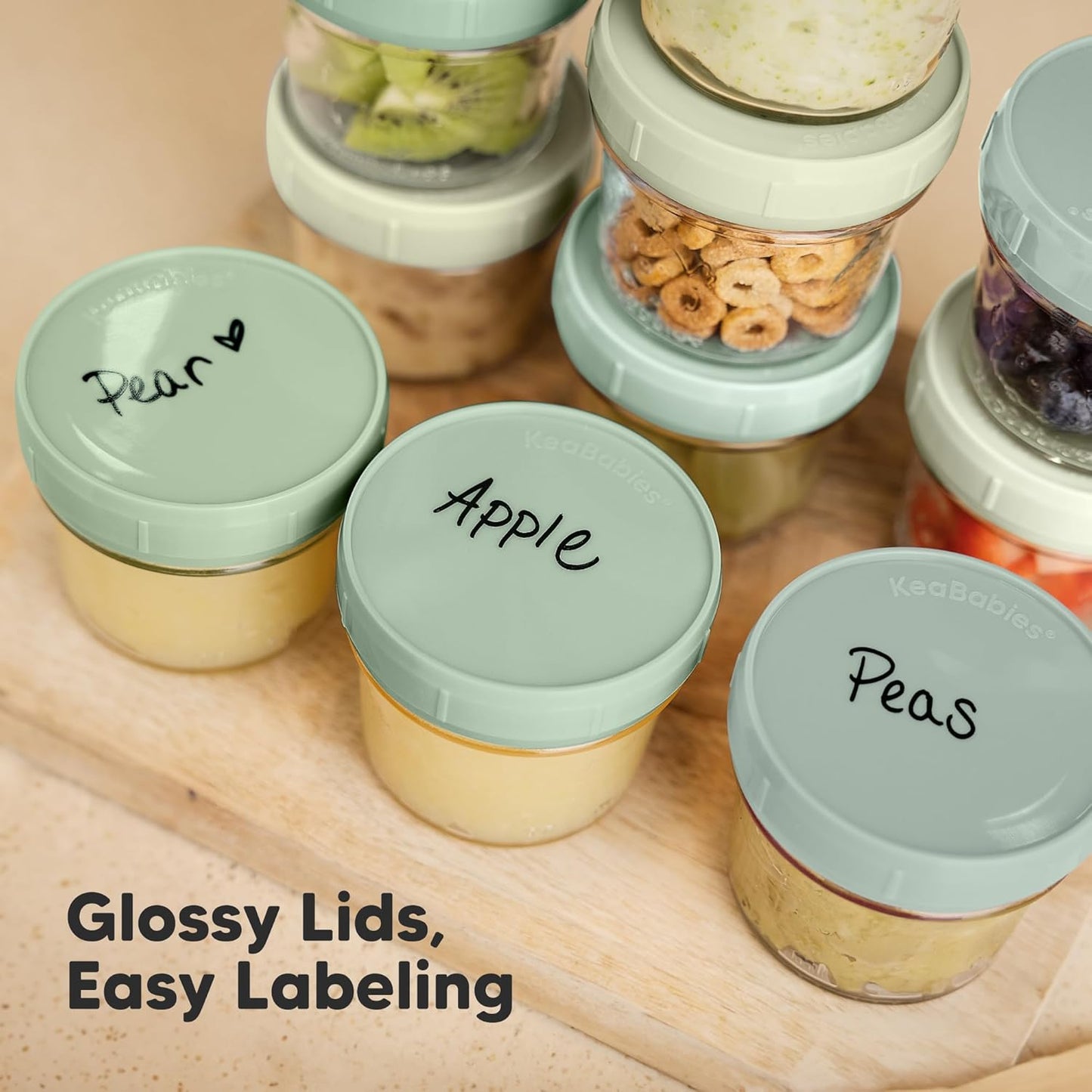 KeaBabies 12pk 4oz Glass Baby Food Containers with Lids - Leak-Proof, Microwavable Small Glass Jars, Baby Purees & Toddler Snack Storage Containers, BPA-Free, Dishwasher & Freezer Safe (Musk Dusk)