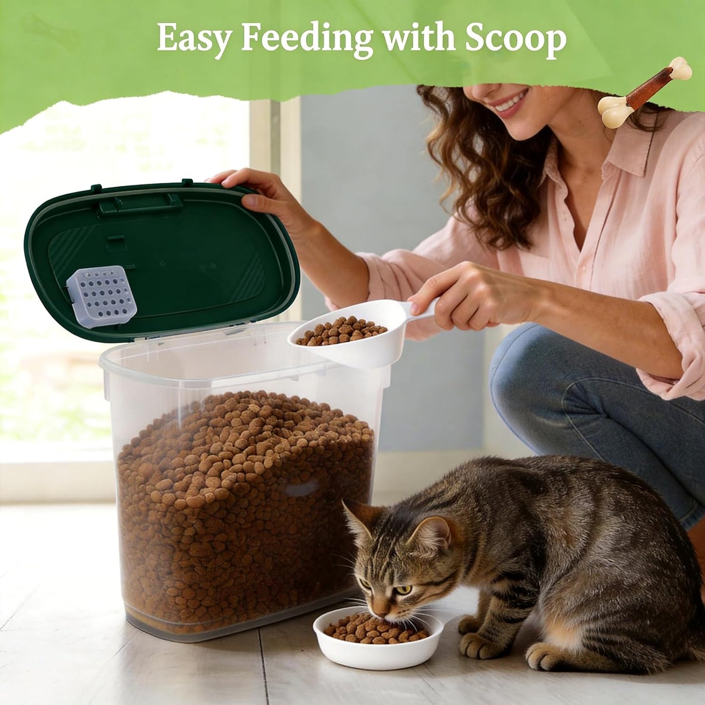 10-15 Lbs Dog Food Storage Container Airtight - Slim Pet Cat Food Container with Lid, Scoop and Cup - Clear Plastic Dry Food Storage Bin for Dogs, Cats, Bird Seeds, Kibble, Pellets, Rice, Flour