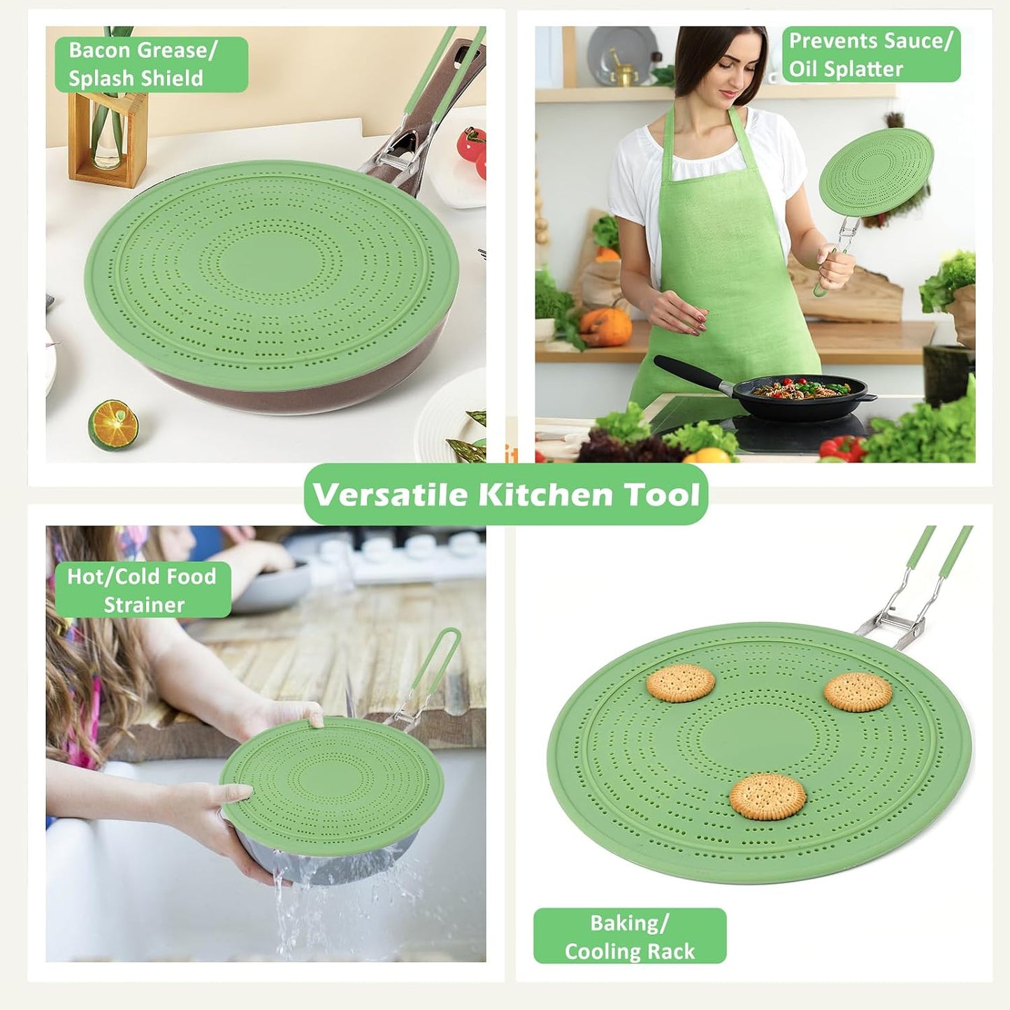 Silicone Splatter Screen for Frying Pan 13 Inch - Grease Splatter Guard with Foldable Handle, Dishwasher Safe & Never Rusts, Fits Most Pans for Stove Top & Bacon Cooking