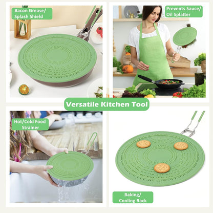 Silicone Splatter Screen for Frying Pan 13 Inch - Grease Splatter Guard with Foldable Handle, Dishwasher Safe & Never Rusts, Fits Most Pans for Stove Top & Bacon Cooking
