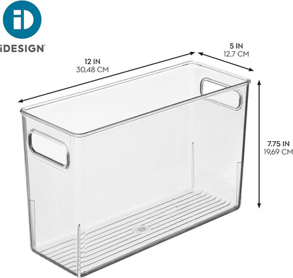 iDesign Tall Plastic Storage Bin with Handles, Set of 4, Clear | For Fridge or Freezer, Made in USA