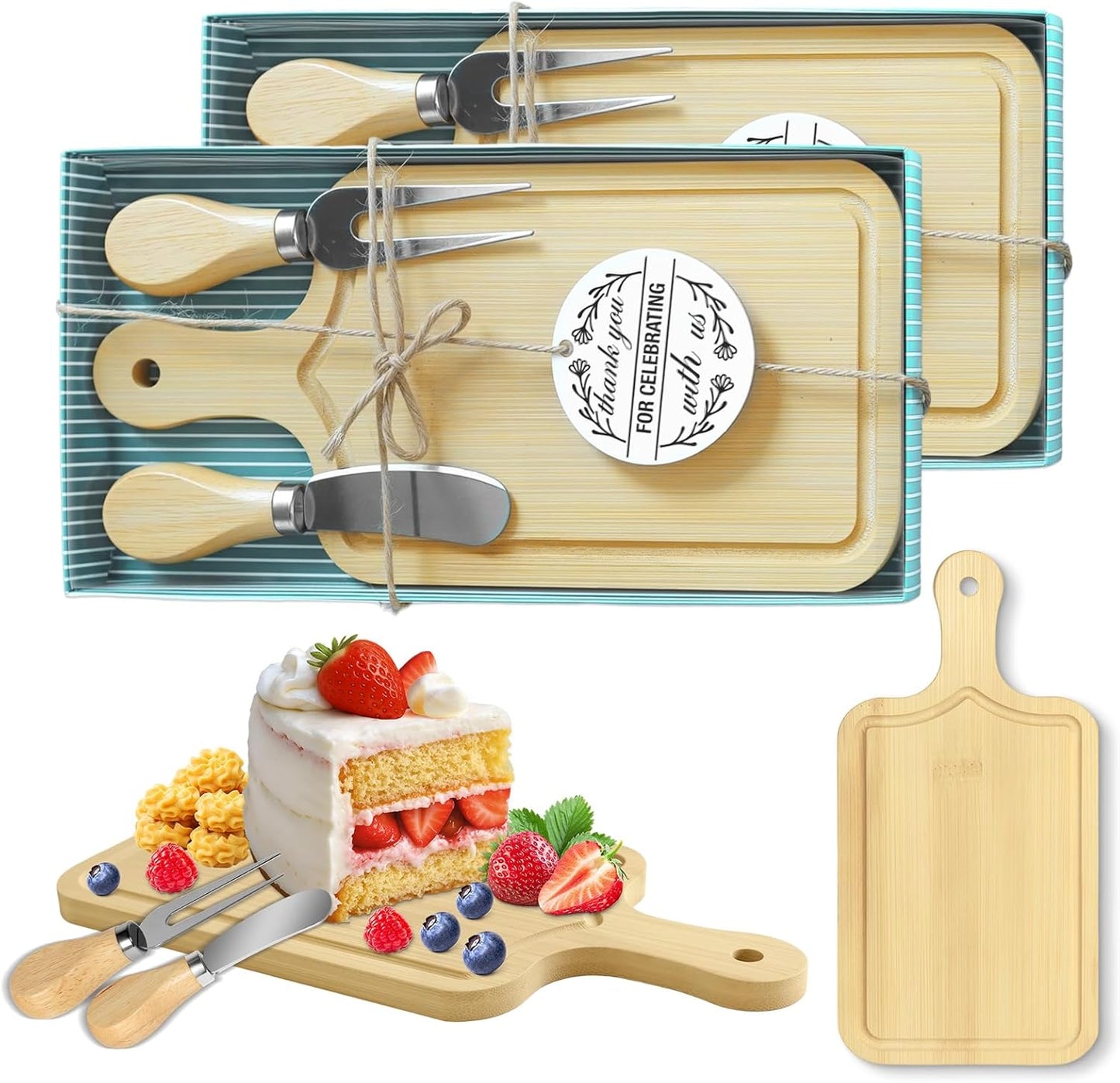 AZEAM 12 Sets Baby Bridal Shower Prizes for Game Winners, Bamboo Mini Cheese Board Set with Knife Fork and Present Box, Small Charcuterie Board Bulk for Party Wedding Guests Present