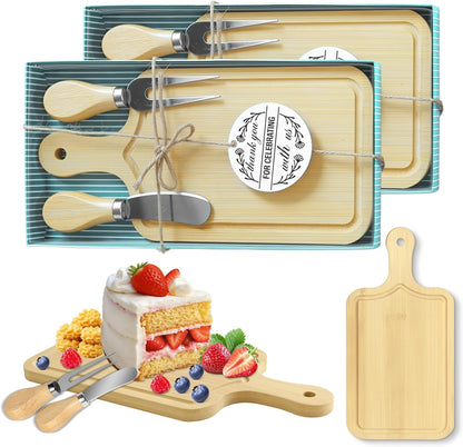 AZEAM 12 Sets Baby Bridal Shower Prizes for Game Winners, Bamboo Mini Cheese Board Set with Knife Fork and Present Box, Small Charcuterie Board Bulk for Party Wedding Guests Present