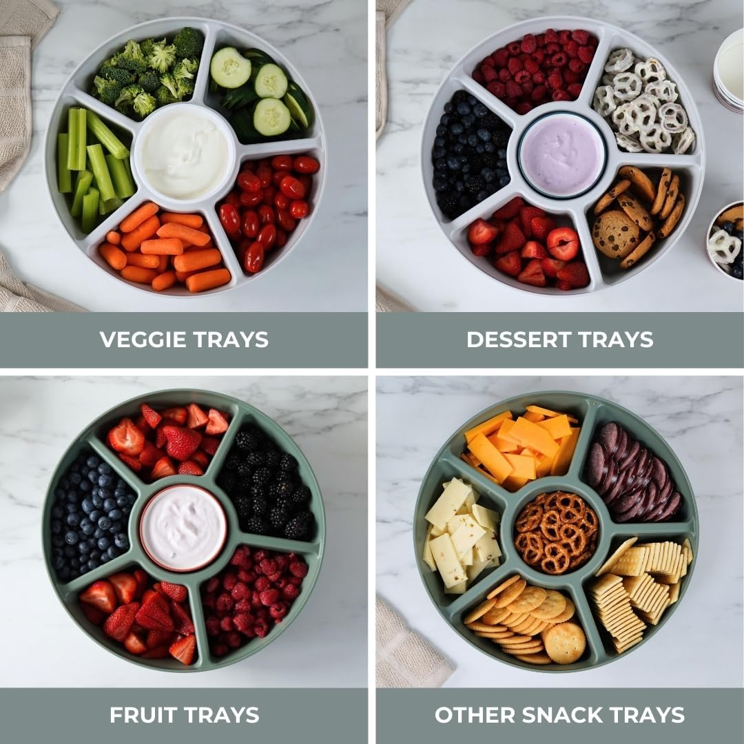 Heavy-Duty Divided Serving Tray with Leakproof Lid-6 Divided Compartments to Serve & Store Food, Snacks, Fruit Tray, Veggie Platter - 100% Made In USA by TEGRIWARE (Arctic Blueberry)